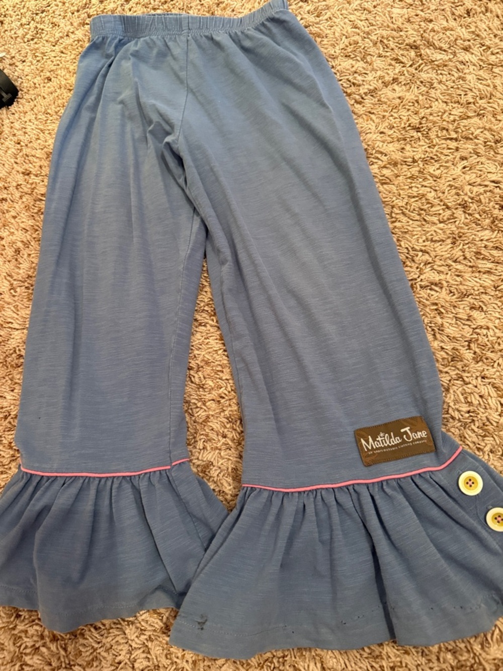 Matilda Jane Light Blue Ruffle Hem Pajama Pants with Pink Trim